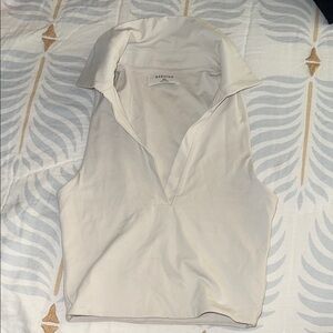 Babaton Cream V-Neck Sleeveless Polo Tank